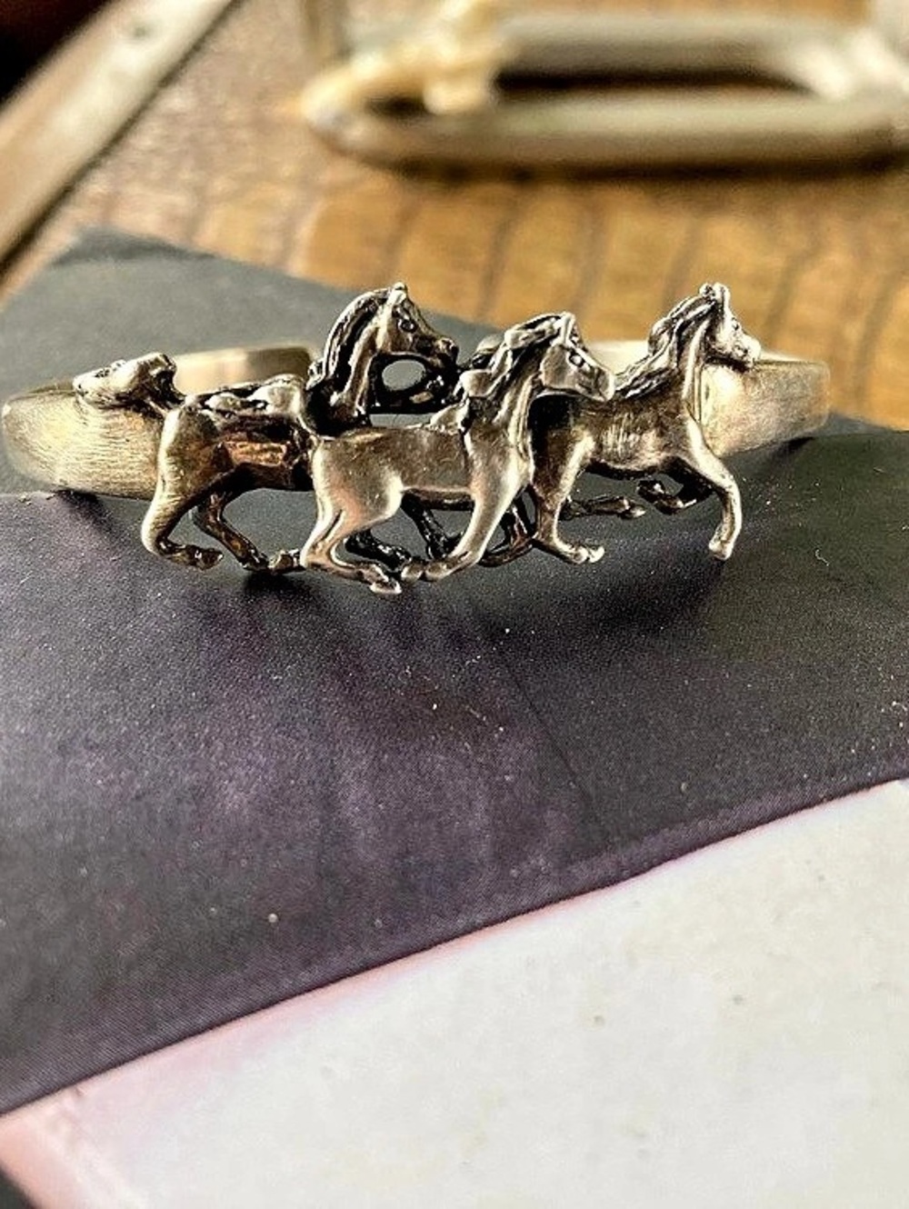 Vintage Kabana Sterling Silver Running Horses Cuff Bracelet